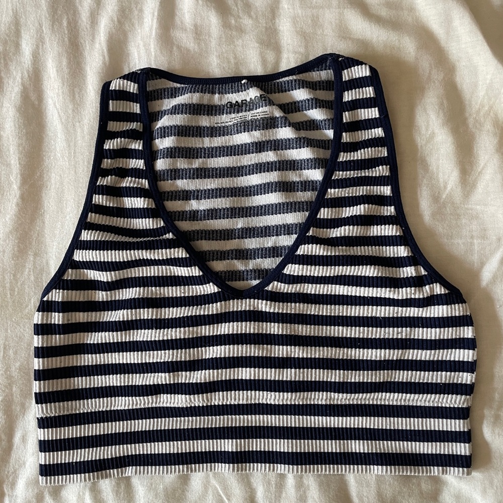 Garage Navy Blue and White Striped Tank Top
